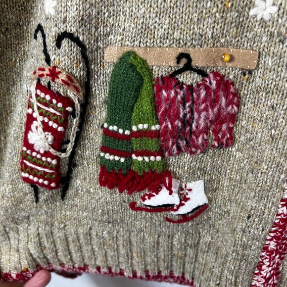 Northern Isles Tan Marled 2004 Christmas Winter Scenes Full Zip Sweater Size XL - Picture 6 of 15
